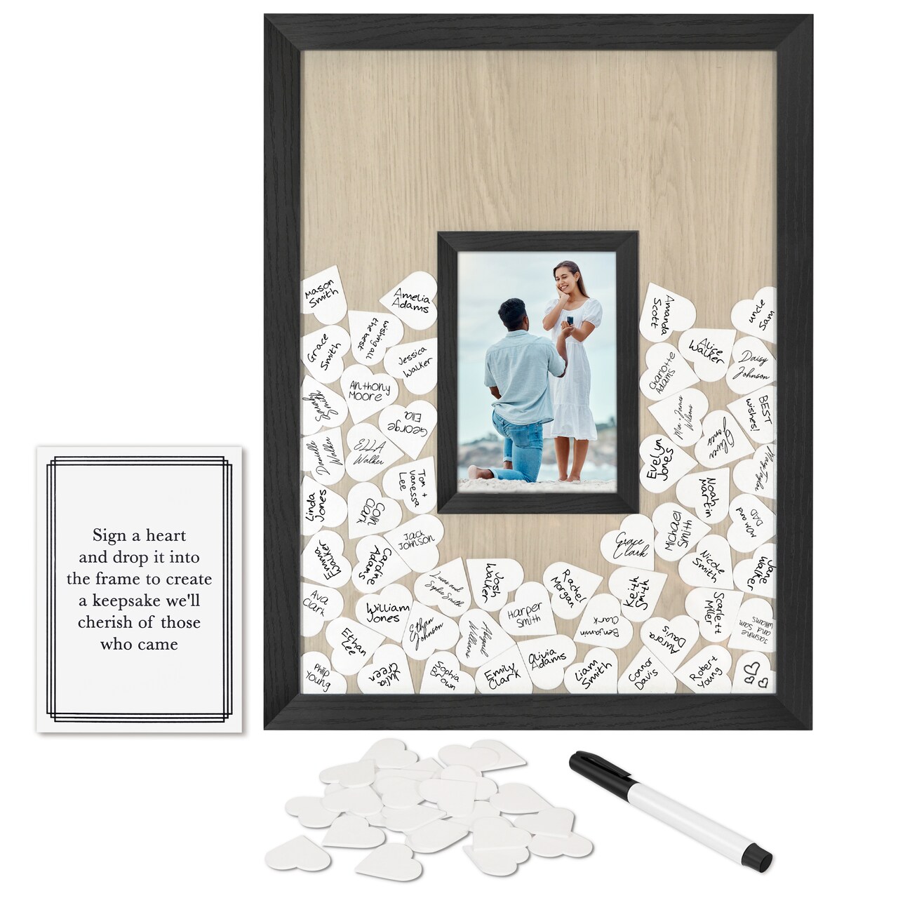 Americanflat 12x16 Wedding Guest Book Alternative with 80 Heart Tokens - Fits One 4x6 Photo